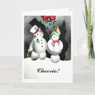 Carte vintage de baiser de Noël de bonhomme de