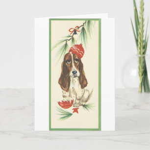 Carte vintage de Basset Hound de Noël