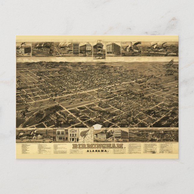 Carte vintage de Birmingham, Alabama (1885) (Devant)