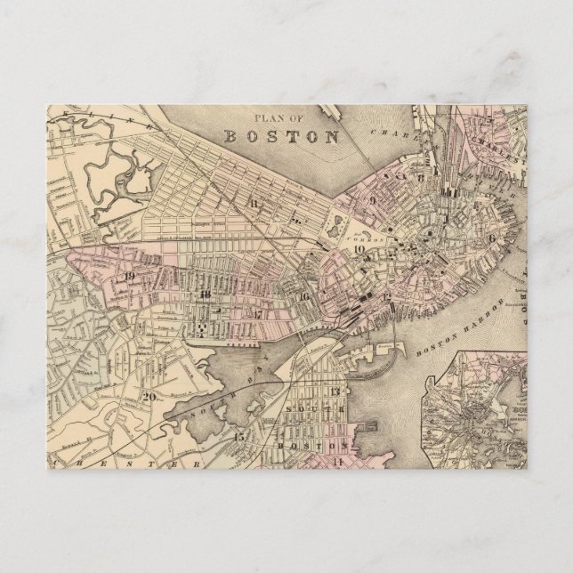 Carte vintage de Boston (1880) (Devant)