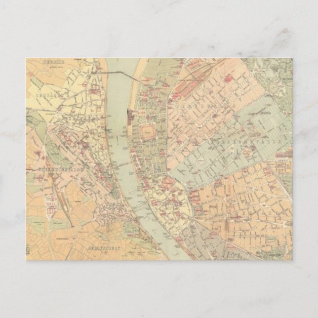 Carte vintage de Budapest Hongrie (1884) (Devant)
