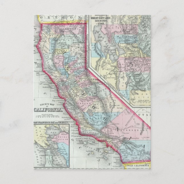 Carte vintage de Californie (1860) (Devant)