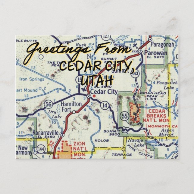 Carte Vintage de Cedar City UT (Devant)
