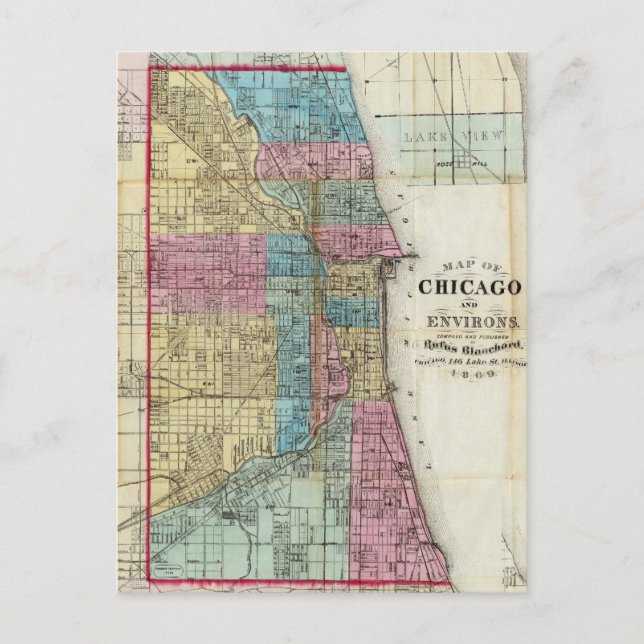 Carte vintage de Chicago (1869) (Devant)