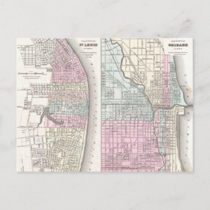 Carte vintage de Chicago et St. Louis (1855)