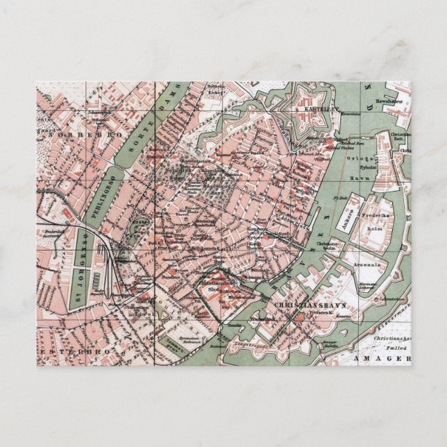 Carte vintage de Copenhague Danemark (1888) (Devant)