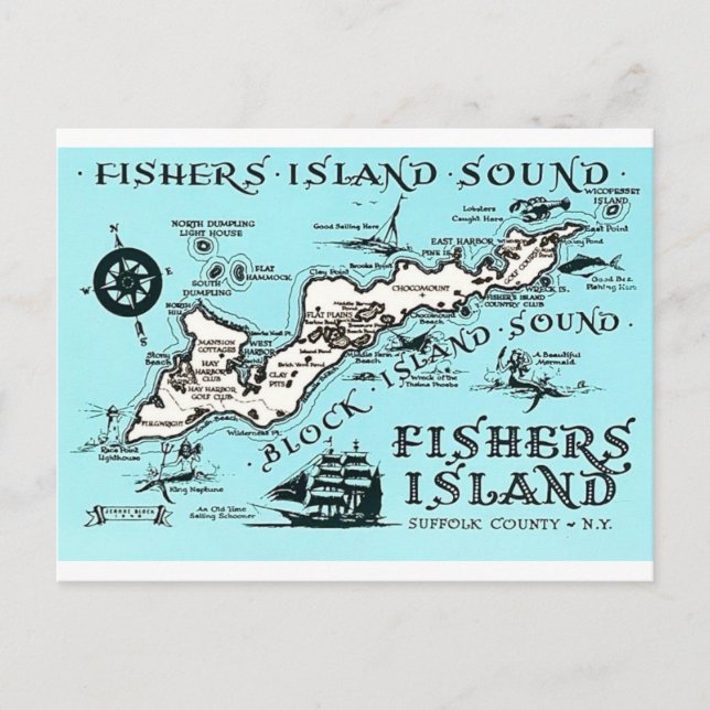 Carte vintage de Fishers Island NY (Devant)