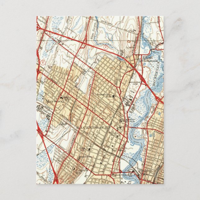 Carte vintage de Hackensack NJ (1940) (Devant)