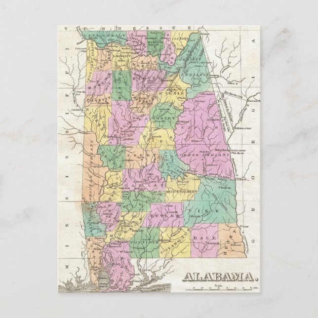 Carte vintage de l'Alabama (1827) (Devant)