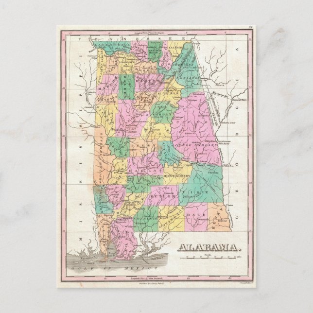 Carte vintage de l'Alabama (1827) (Devant)