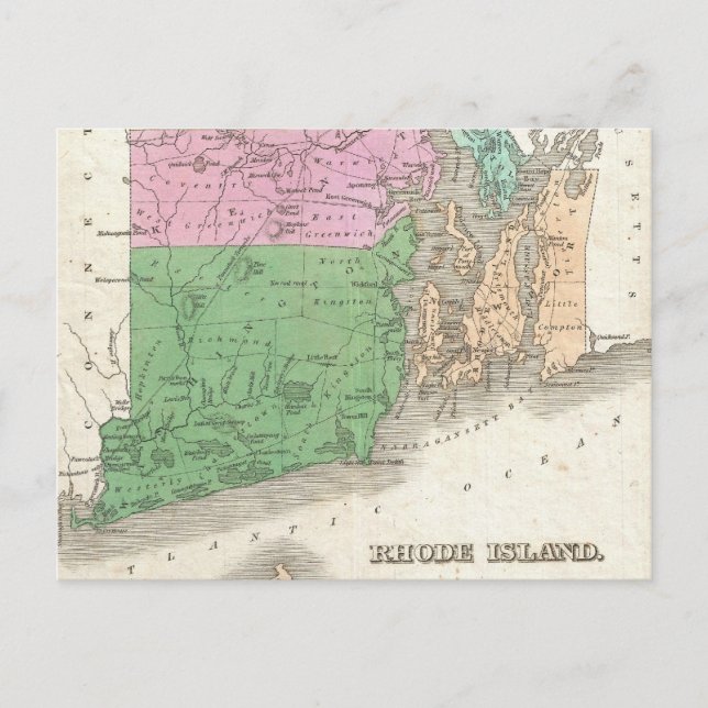 Carte vintage de l'île Rhode (1827) (Devant)