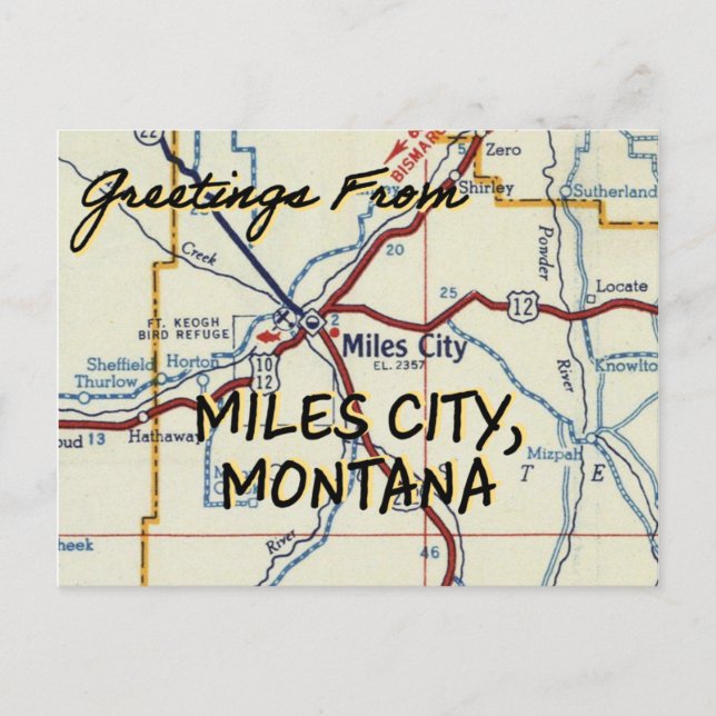 Carte Vintage de Miles City Montana (Devant)