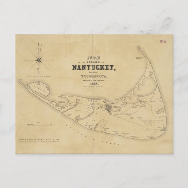 Carte vintage de Nantucket (1838) (Devant)