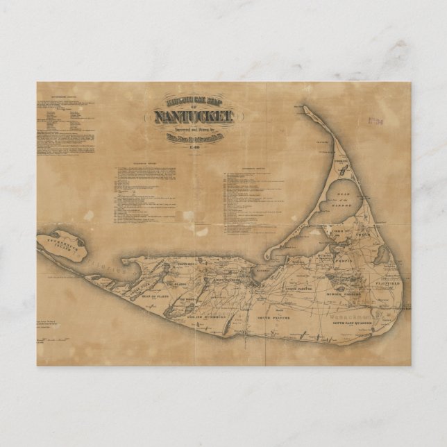 Carte vintage de Nantucket (1869) (Devant)