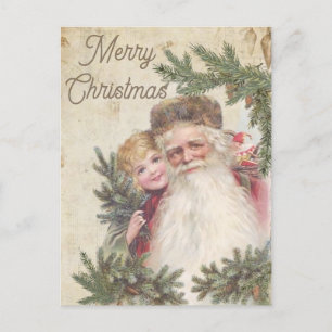 Carte vintage de Noël Il représente Père Noël avec
