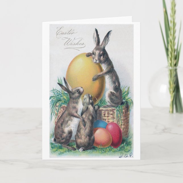 Carte vintage de Pâques avec lapin et œuf (Devant)