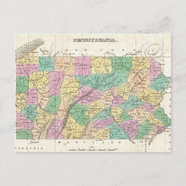 Carte vintage de Pennsylvanie (1827) (Devant)