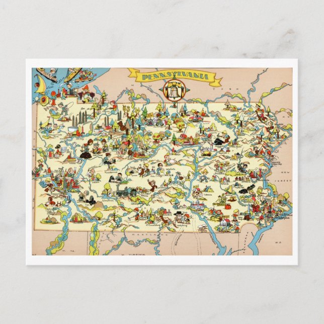 Carte Vintage de Pennsylvanie Funny (Devant)