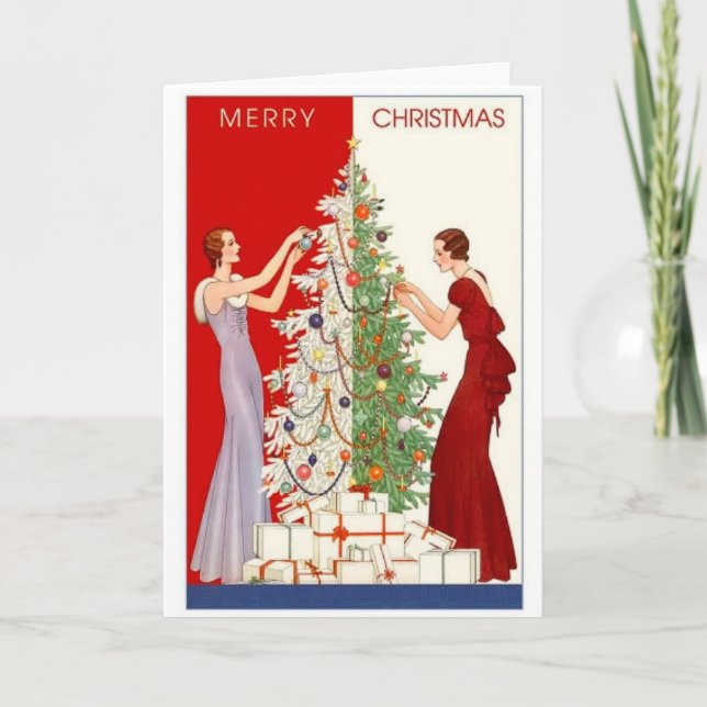 Carte vintage de règlage d'arbre de Noël (Devant)