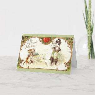 Carte vintage de Saint-Valentin de mariage de chat