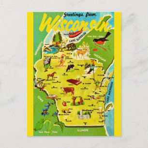 Carte Vintage de Wisconsin sur une Carte Postale