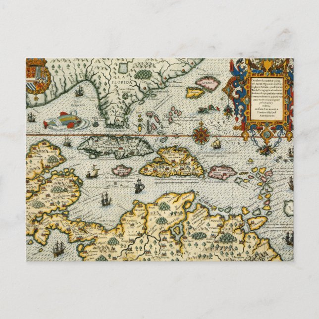 Carte vintage des Caraïbes (1594) (Devant)