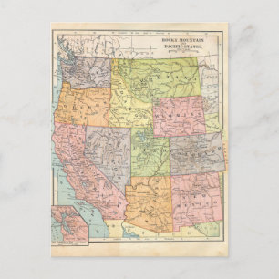 Carte Vintage des États-Unis de l'Ouest