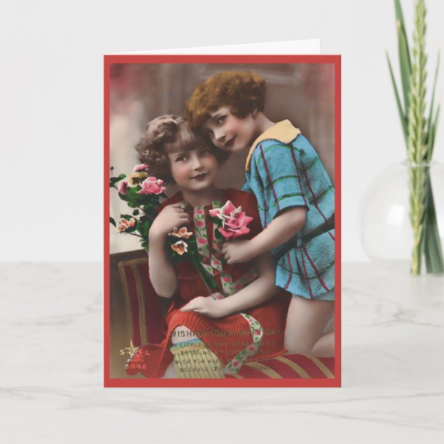 Carte Vintage Deux Petites Filles Amitié (Devant)