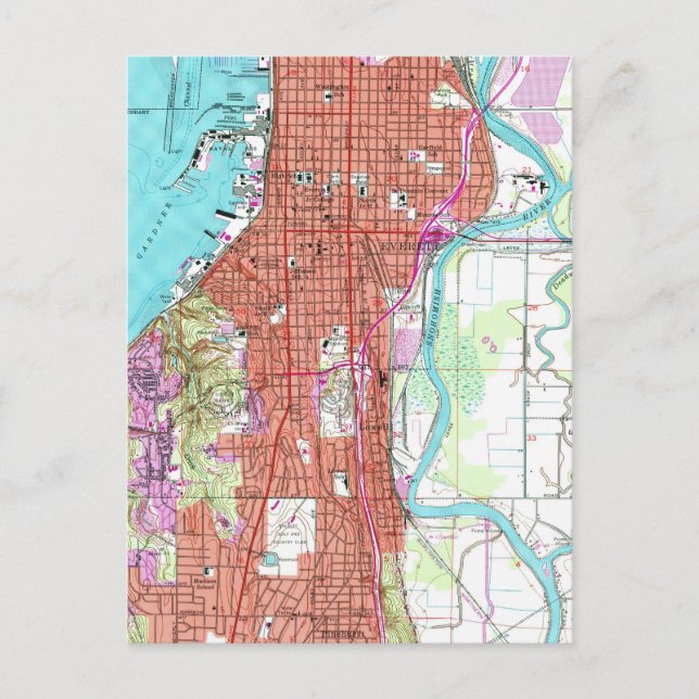 Carte vintage d'Everett Washington (1953) (Devant)