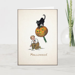 Carte vintage d'Halloween Chat Noir