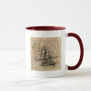 Carte vintage d'océan et tasse combinée de bateau