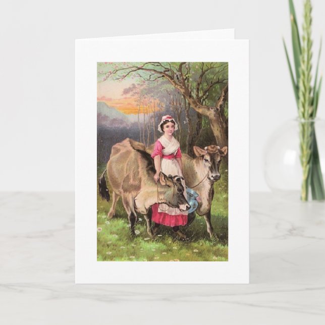 Carte Vintage - domestique laitière et vaches, (Devant)