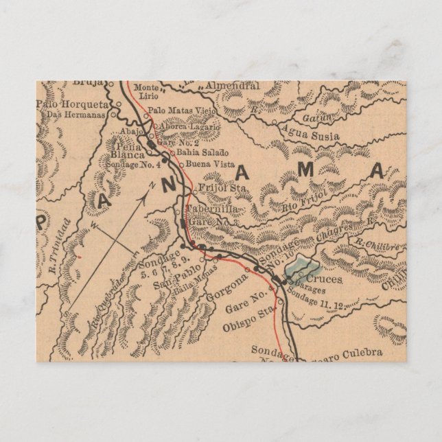 Carte vintage du canal de Panama (1885) (Devant)
