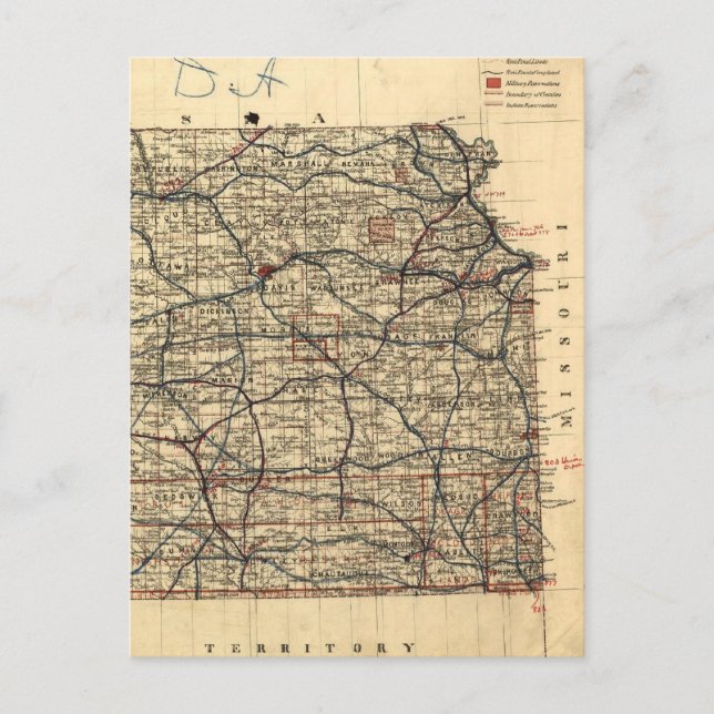 Carte vintage du Kansas (1884) (Devant)