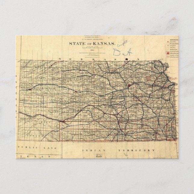 Carte vintage du Kansas (1884) (Devant)