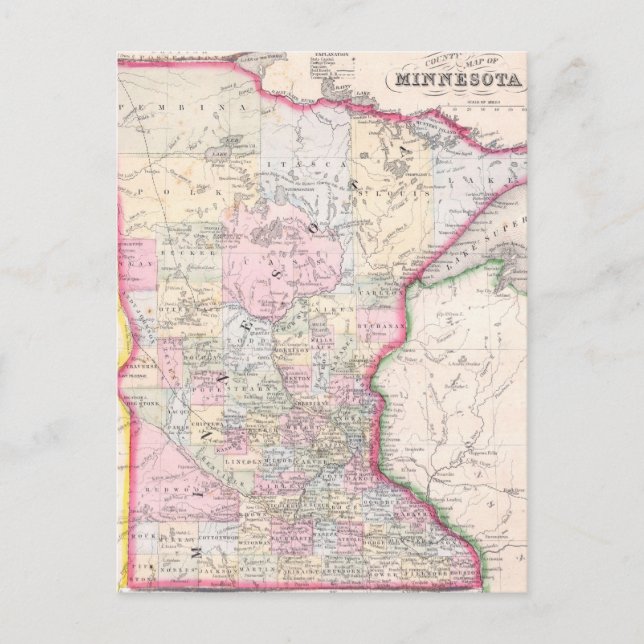 Carte vintage du Minnesota (1864) (Devant)