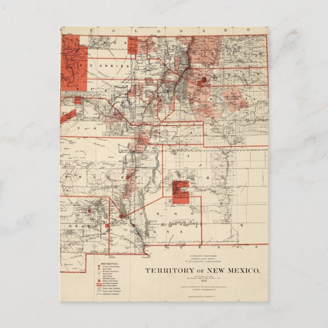 Carte vintage du Nouveau-Mexique (1882) (Devant)
