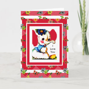 Carte vintage éléphant rouge je t'aime