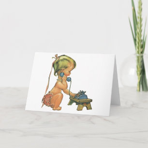 Carte Vintage enfant mignonne blond fille parler sur le 