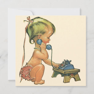 Carte Vintage enfant mignonne blond fille parler sur le 