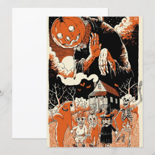 Carte Vintage Enfants D'Halloween Et Citrouille Effrayan