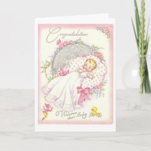 Carte Vintage - Félicitations...Bienvenue Cher bébé,