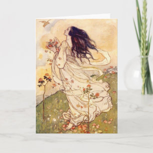 Carte Vintage - Femme et un Oiseau,