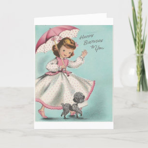 Carte Vintage - Fille d'anniversaire avec Poodle,
