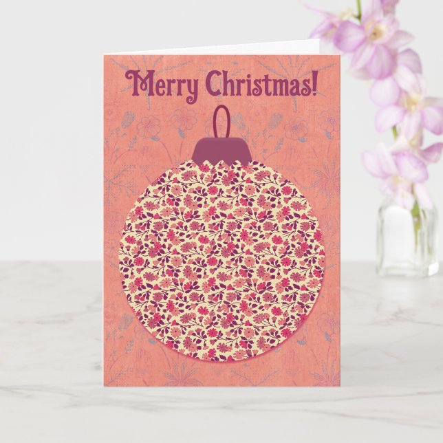 Carte Vintage Floral Art ornemental de Noël en Pink Card (Orchidée)