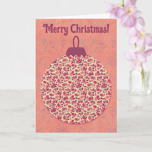 Carte Vintage Floral Art ornemental de Noël en Pink Card