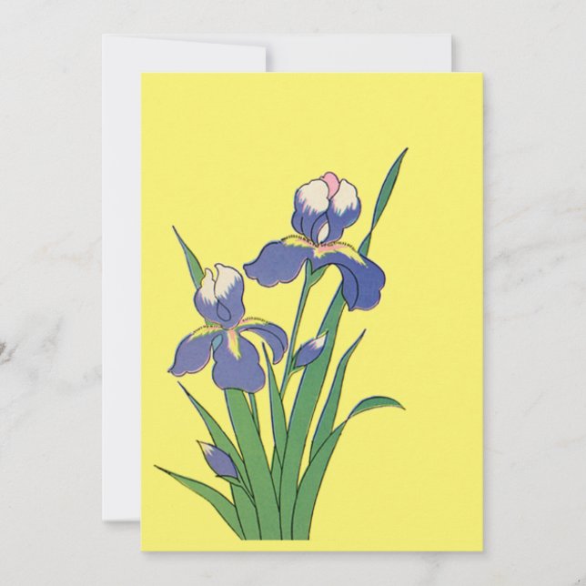 Carte Vintage Floral, Purple Spring Garden Fleurs d'Iris (Devant)