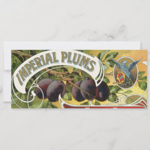 Carte Vintage Fruit Crate Art Étiquette, Plums impériaux