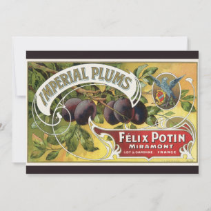 Carte Vintage Fruit Crate Art Étiquette, Plums impériaux
