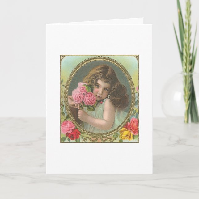 Carte Vintage- girl with roses (Devant)